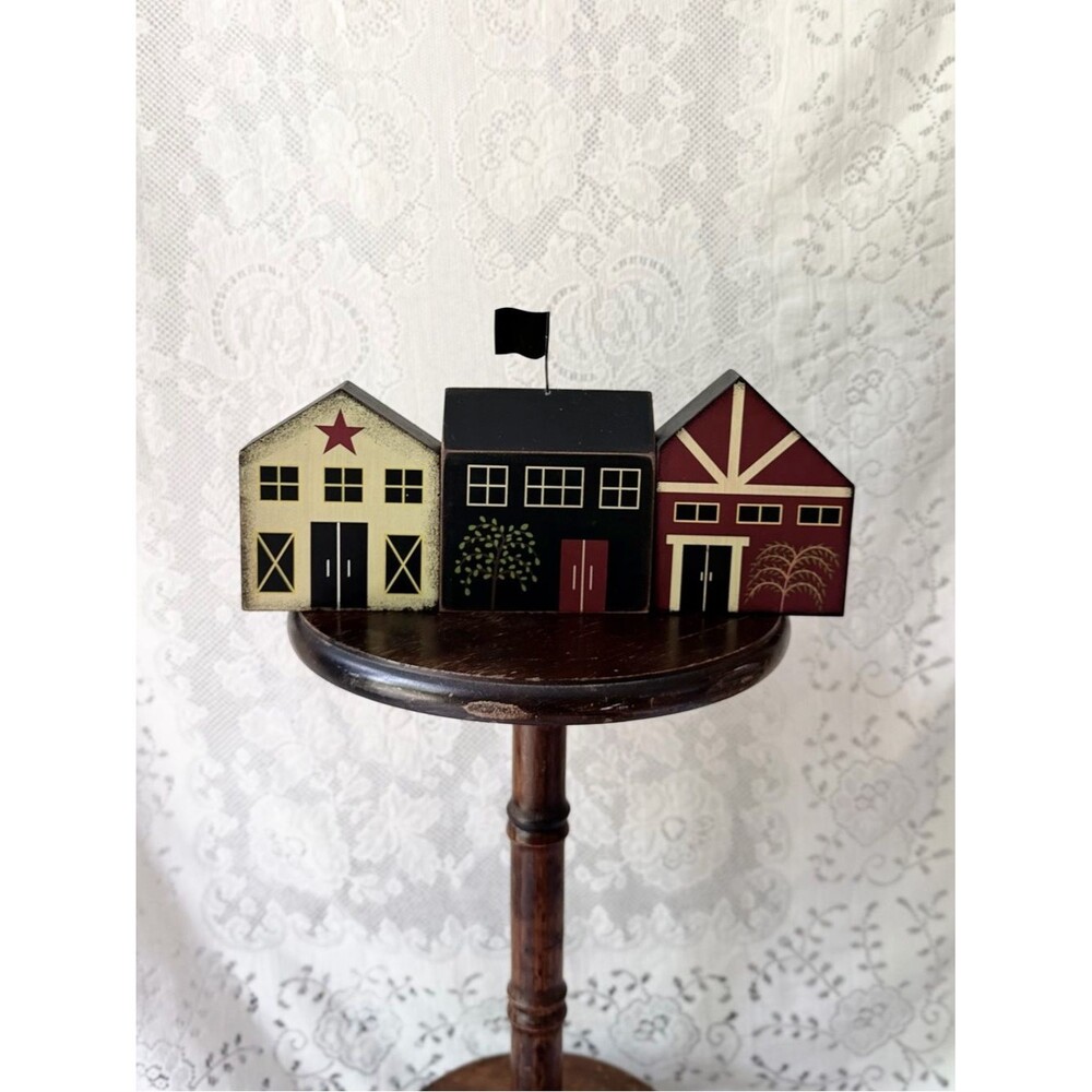 Primitive Wooden Barn House Block Set Americana Farmhouse Decor